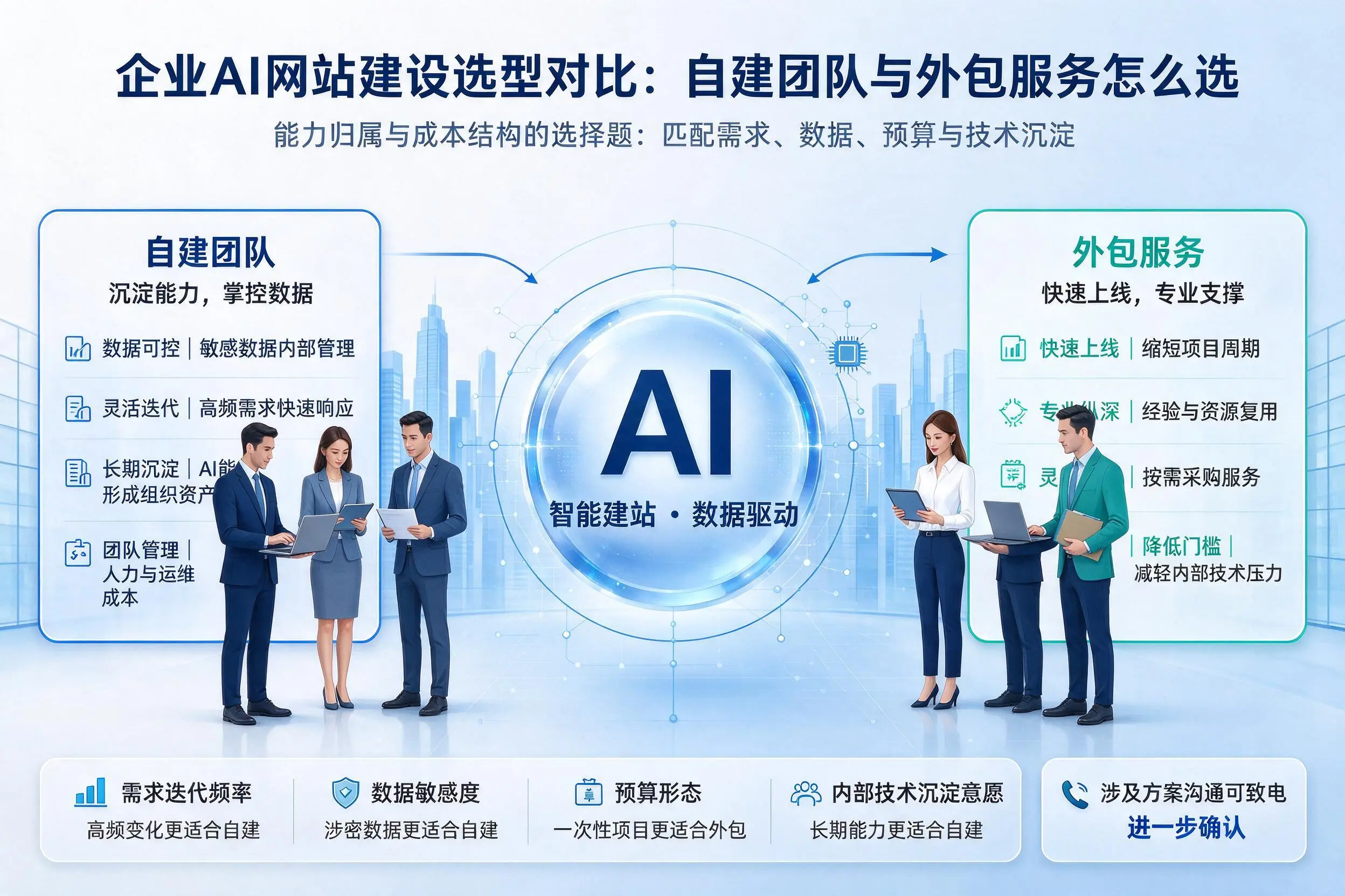 唐山企业AI网站建设选型对比:自建团队与外包服务怎么选